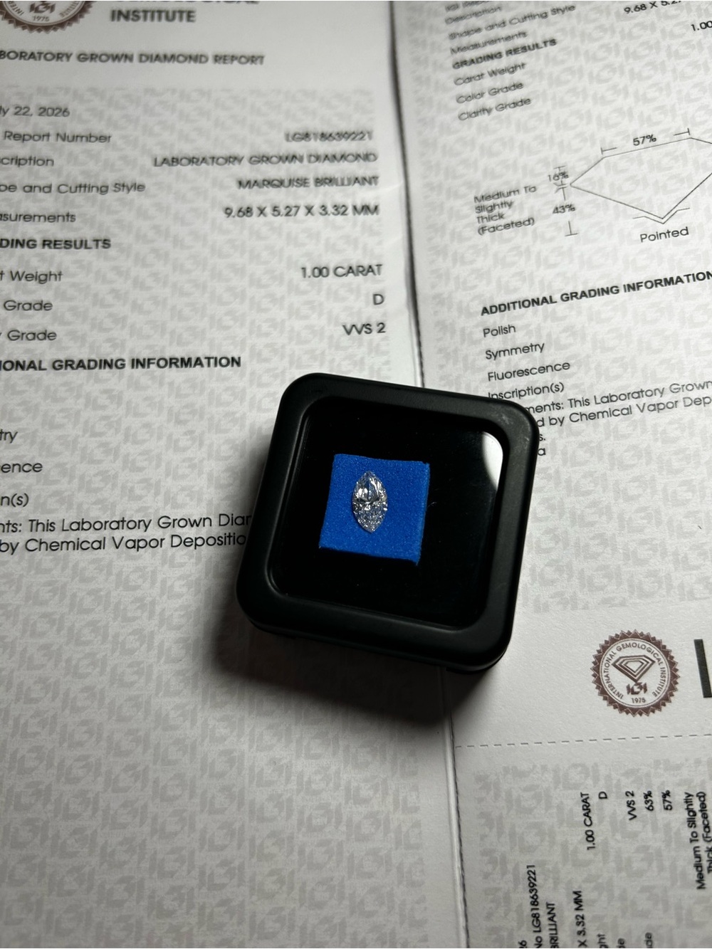 IGI marquise 1 carat diamond